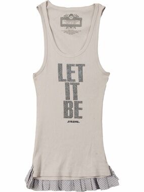 The Beatles Let It Be Womens Tank Rockabilia Rhinestone Graphic Ruffle Hem S M